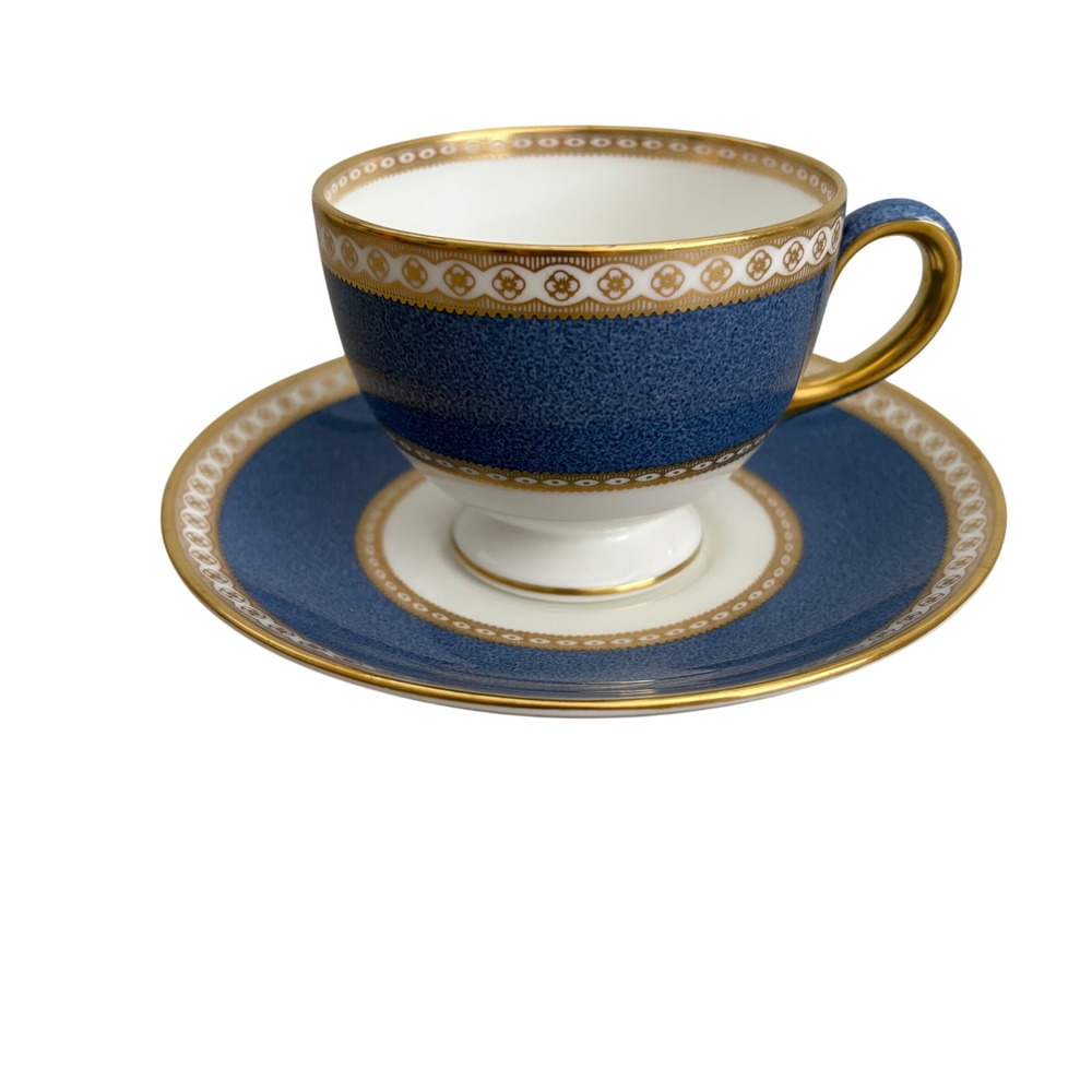 Wedgwood Ulander Powder Blue Gold Bone China Tea Cup and Saucer Set England